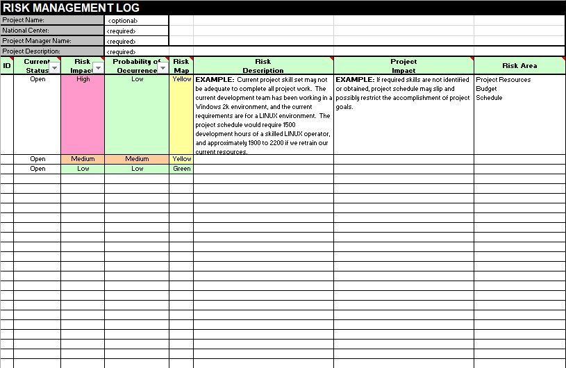 risk management log template
