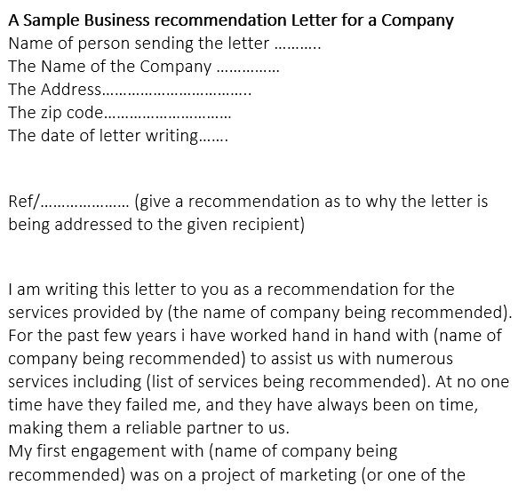 sample business recommendation letter for a company