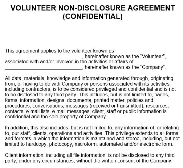 volunteer non disclosure agreement template
