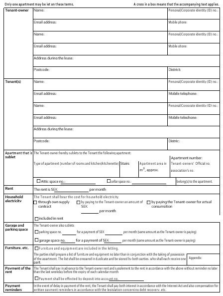agreement concerning subletting of tenant
