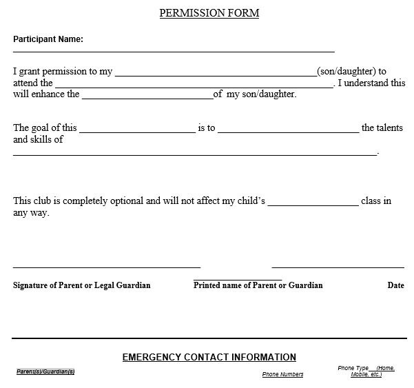 blank permission slip form