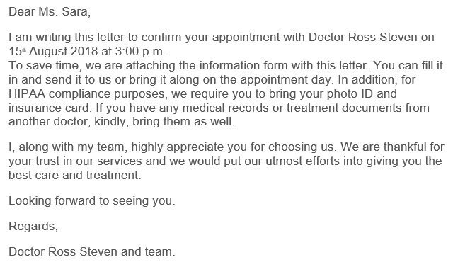 doctors letter to patient confirming appointment