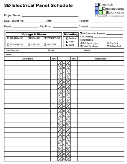 electrical panel schedule form