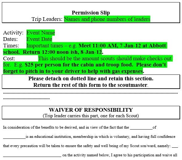 free permission slip template 1