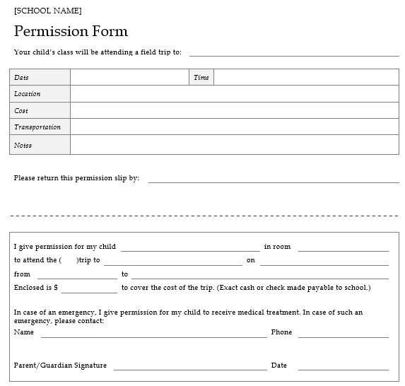 free permission slip template 10