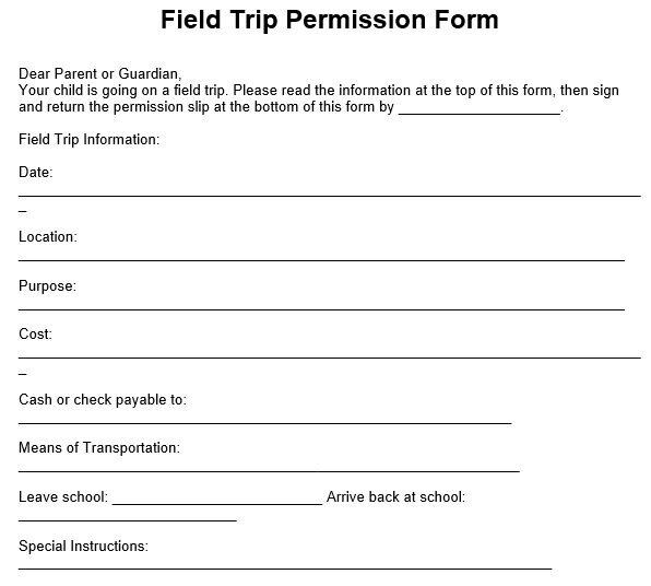free permission slip template 13