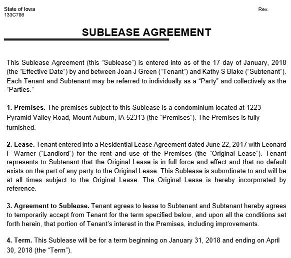 free sublease agreement template 1
