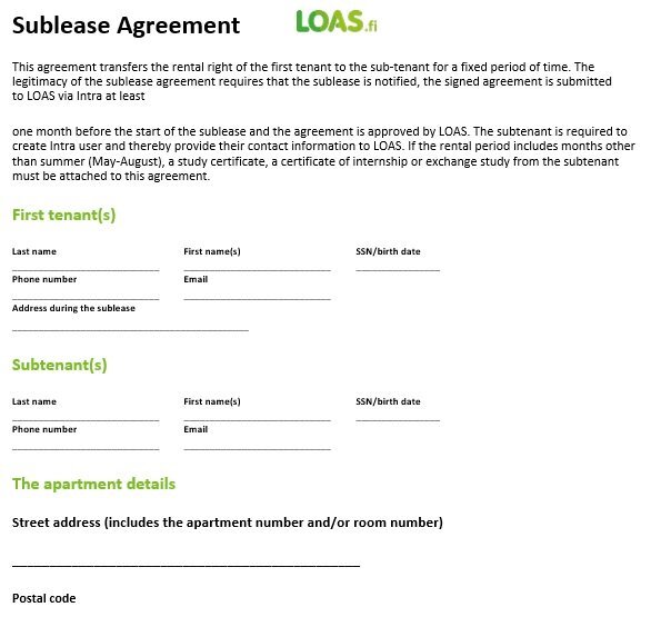 free sublease agreement template 2