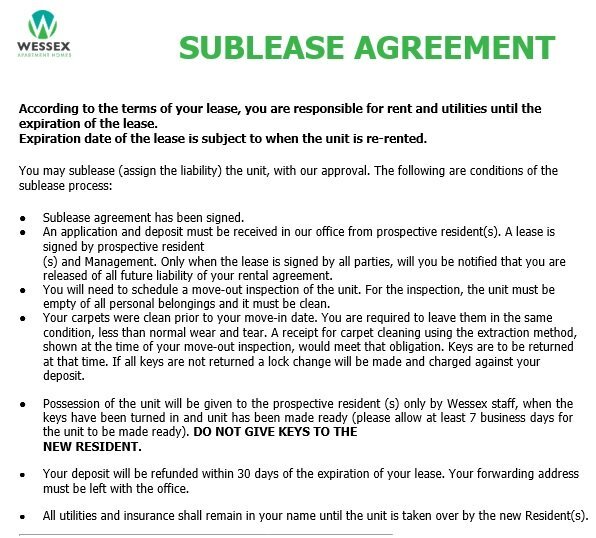 free sublease agreement template 8