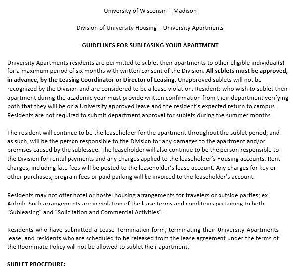 guidelines for sublease your apartment