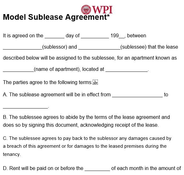 model sublease agreement template