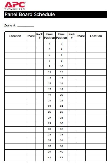panel board schedule template