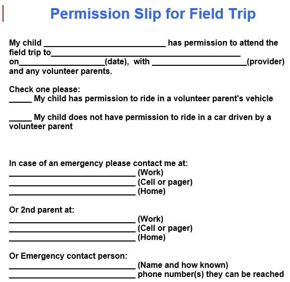 permission slip for field trip