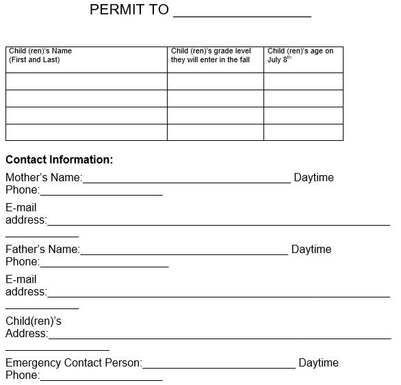 printable permission slip template