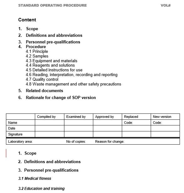 standard operating procedure template