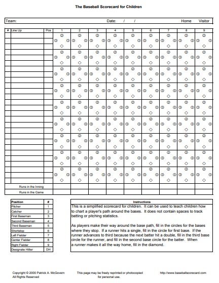 the baseball scorecard for children