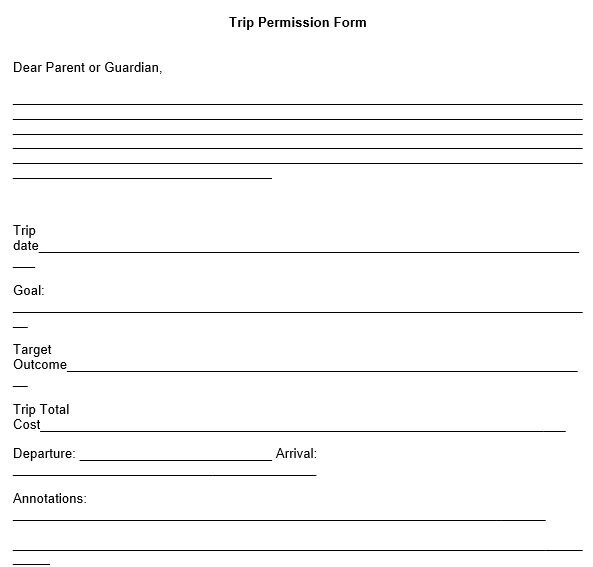 trip permission form template