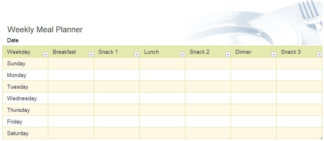 blank weekly meal planner template