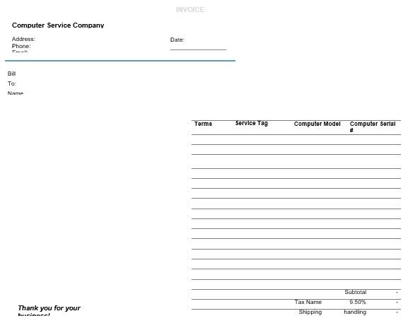 computer service receipt template