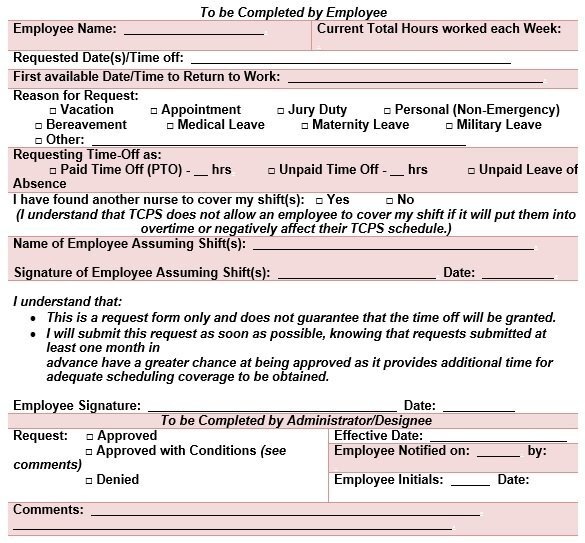 free employee time off request form 1