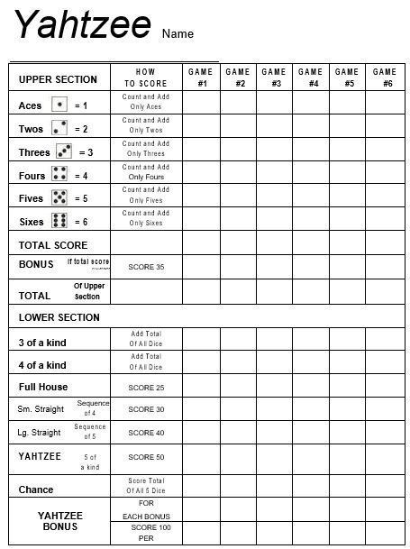free yahtzee score sheet 8