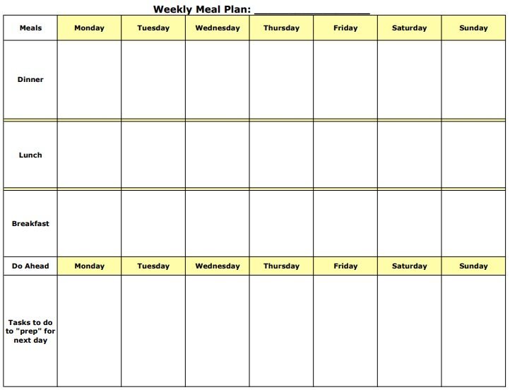 healthy weekly meal plan template