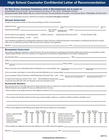 high school counselor confidential letter of recommendation