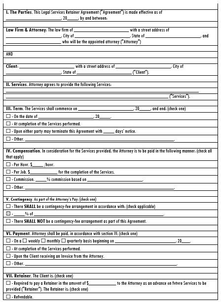 legal services retainer agreement form