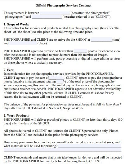 official photography services contract template