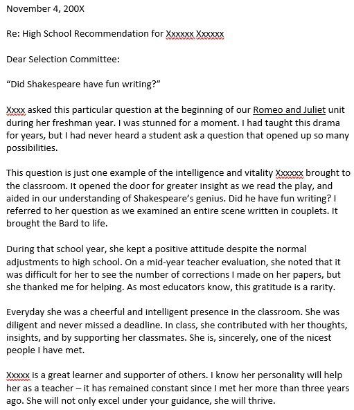 printable high school recommendation letter 10
