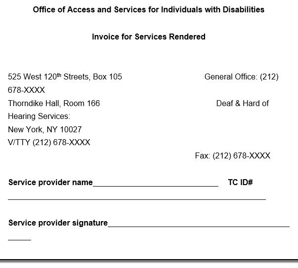receipt for services rendered template
