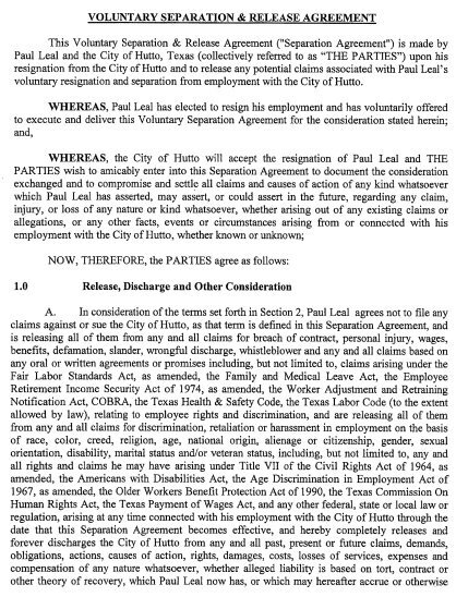 voluntary employment separation release agreement