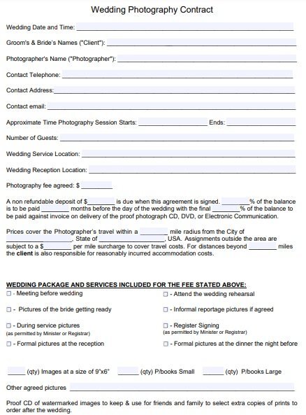 wedding photography contract template