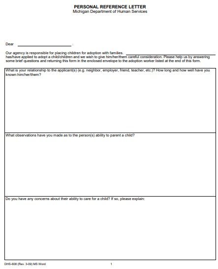 adoption personal reference letter