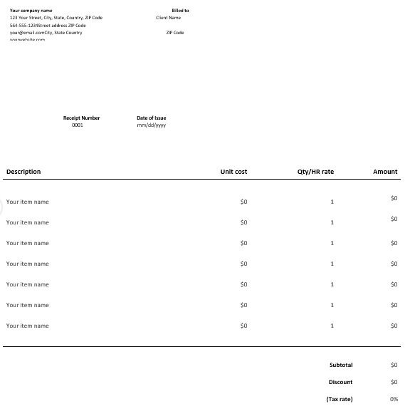 business receipt template