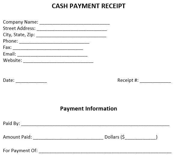 cash payment receipt template