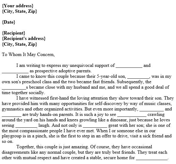 character reference letter for adoptive parents