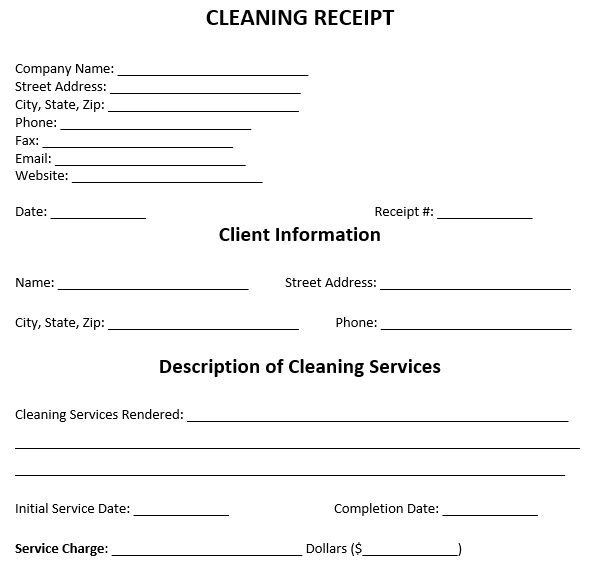 cleaning receipt template