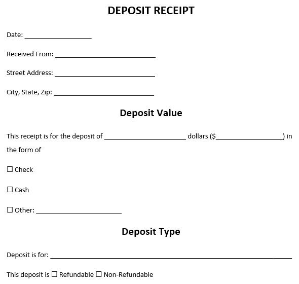 deposit receipt template