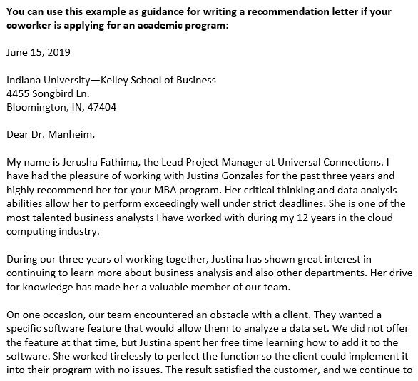 example of letter of recommendation for coworker