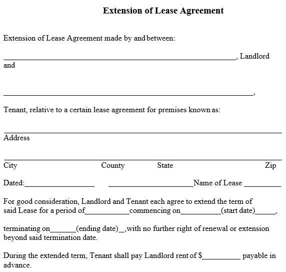 extension of lease agreement template