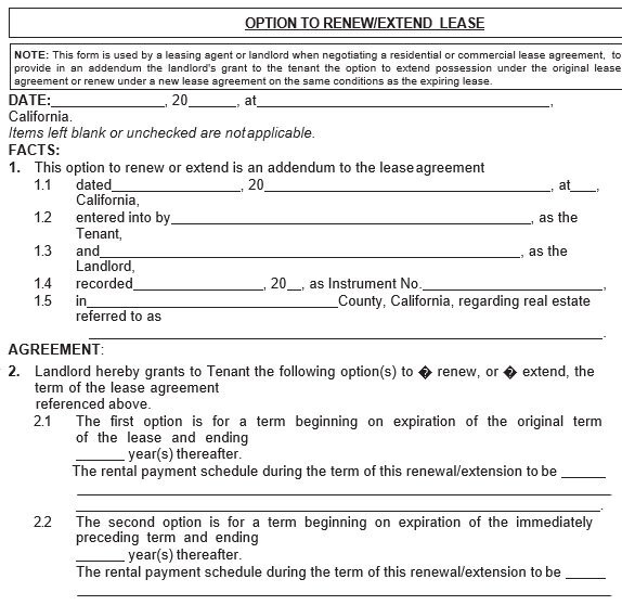 free lease extension addendum 1