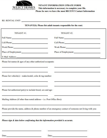 free tenant information update form 1