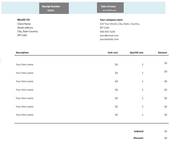 hotel receipt template