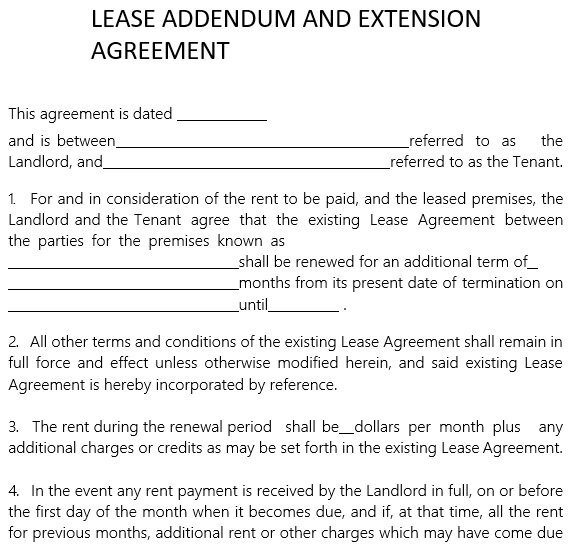 lease addendum and extension agreement template