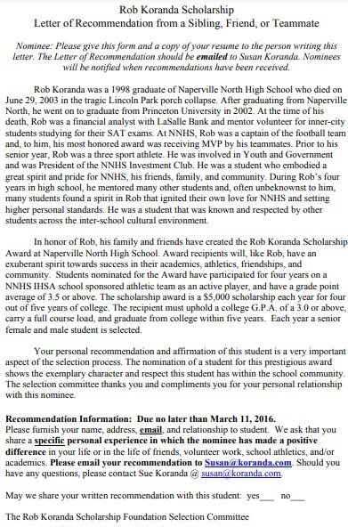 letter of recommendation from teammate