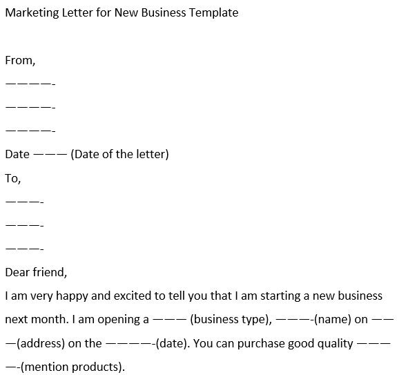 marketing letter for new business template