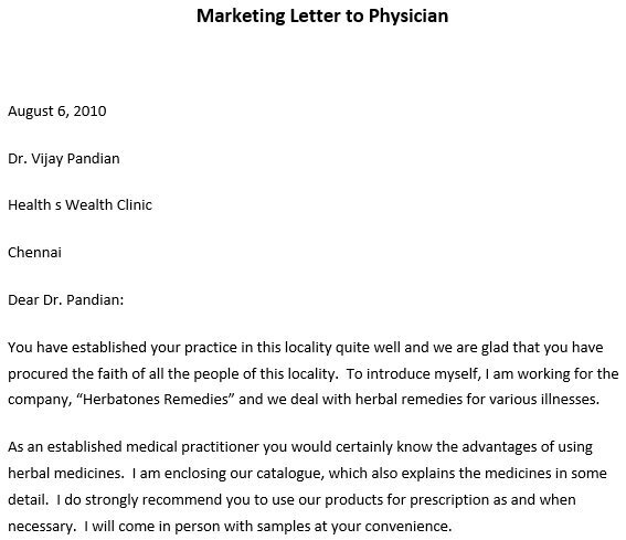 marketing letter to physicians