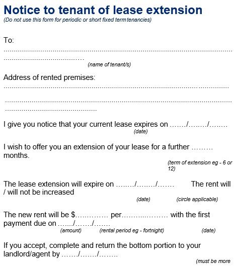notice to tenant of lease extension