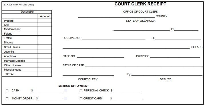official court clerk receipt form